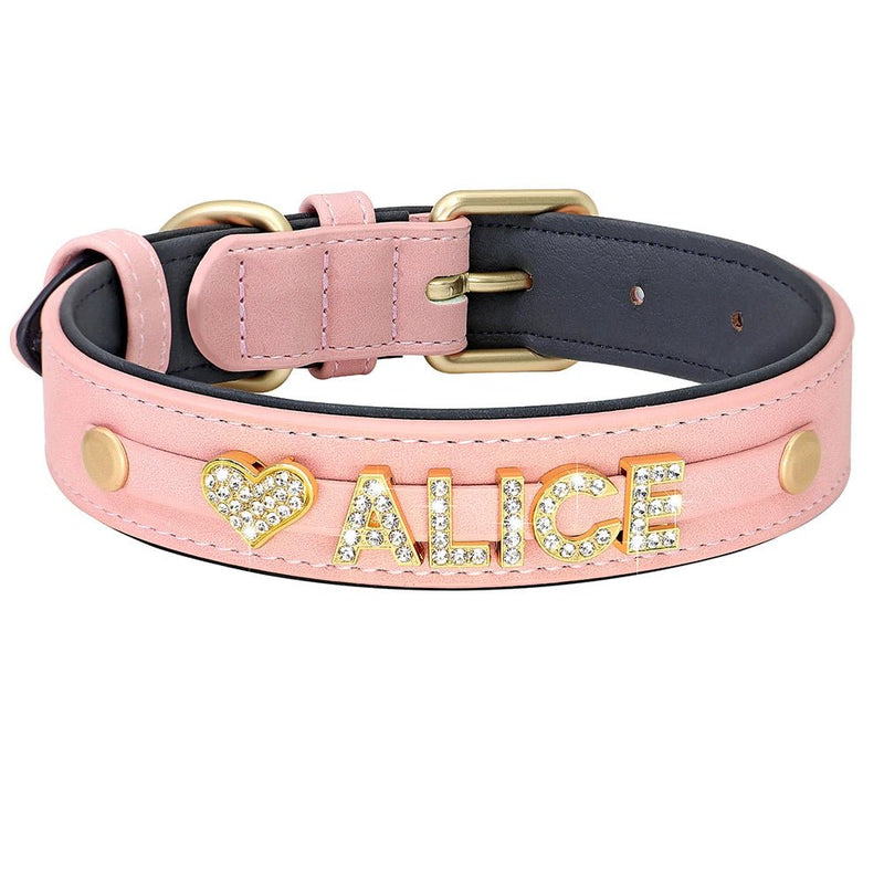 Customized Personalized Leather Engraved Dog Collar-Wiggleez-Pink-M-Wiggleez