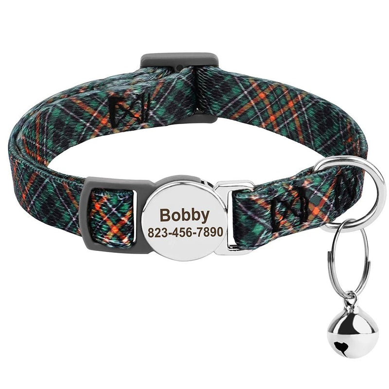 Quick Release Breakaway Nylon Personalized Cat Collar-Wiggleez-Green-S-Wiggleez