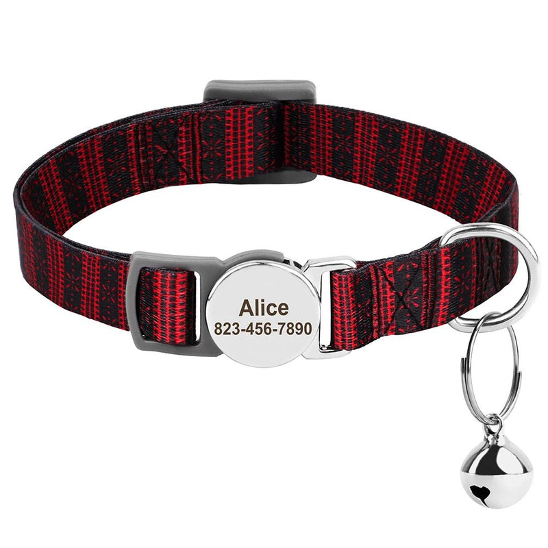 Quick Release Breakaway Nylon Personalized Cat Collar-Wiggleez-Red-S-Wiggleez